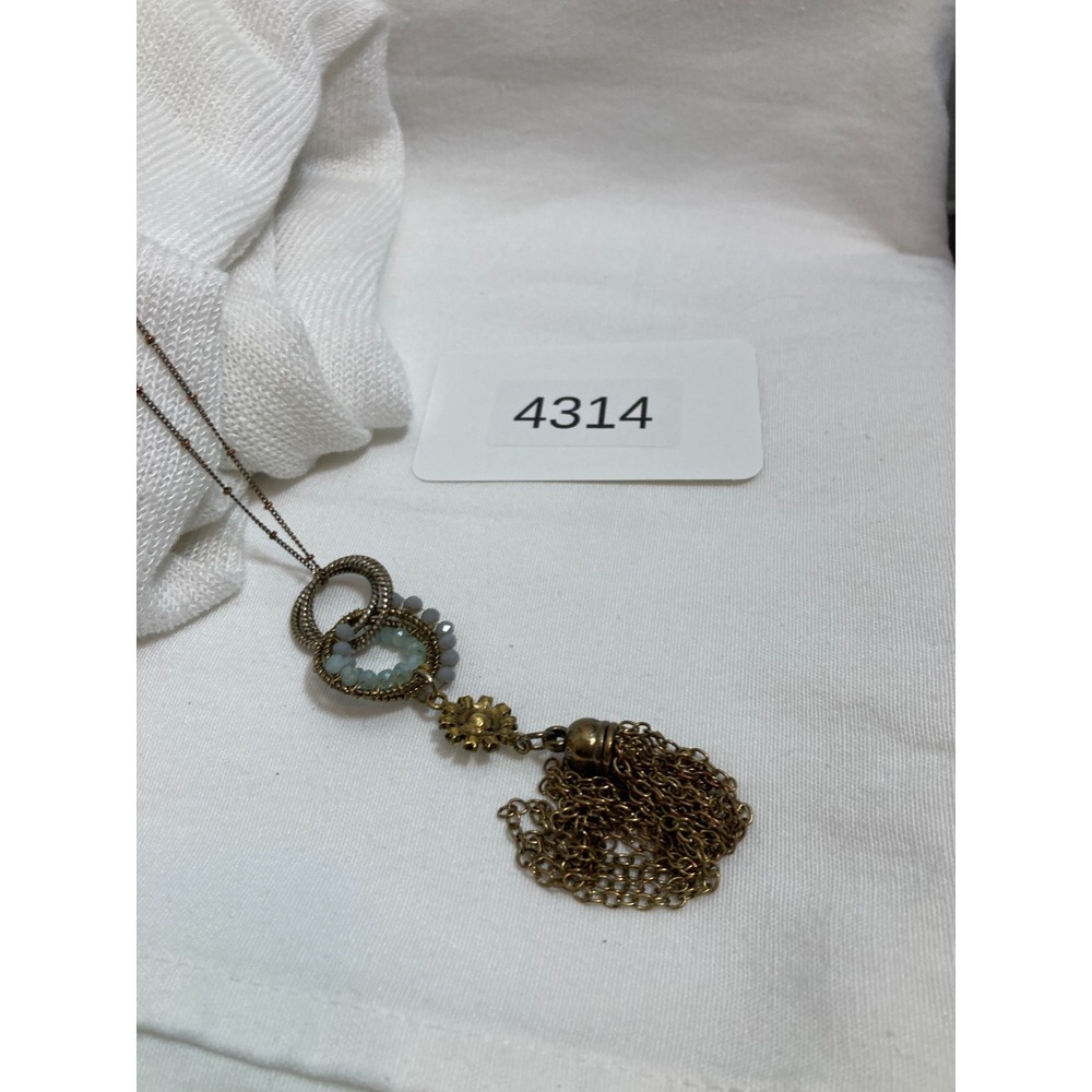 Boho‎ Lariat Tassel Necklace Bronze Tone Aqua Faceted Beads Layering Stackable - Picture 4 of 13